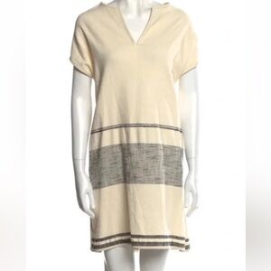 RAG & BONE leather trim linen tunic dress cream